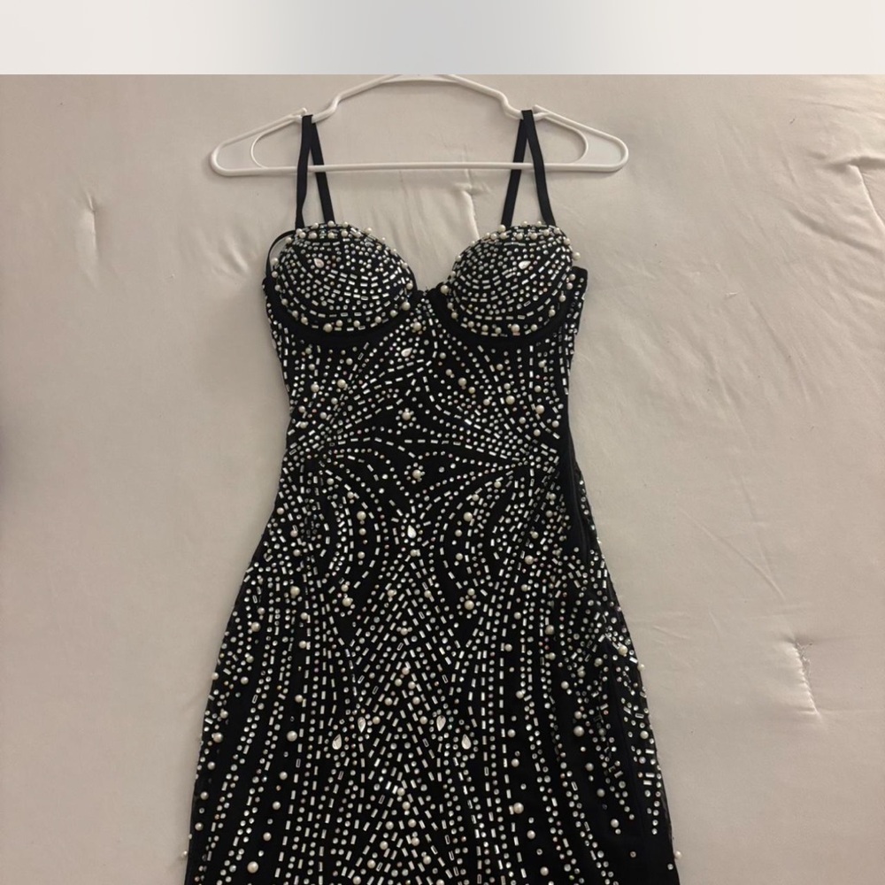 Windsor Black Strapless Dress with White Beading